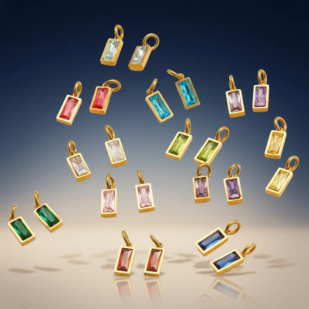 Charm earrings set with colored stones