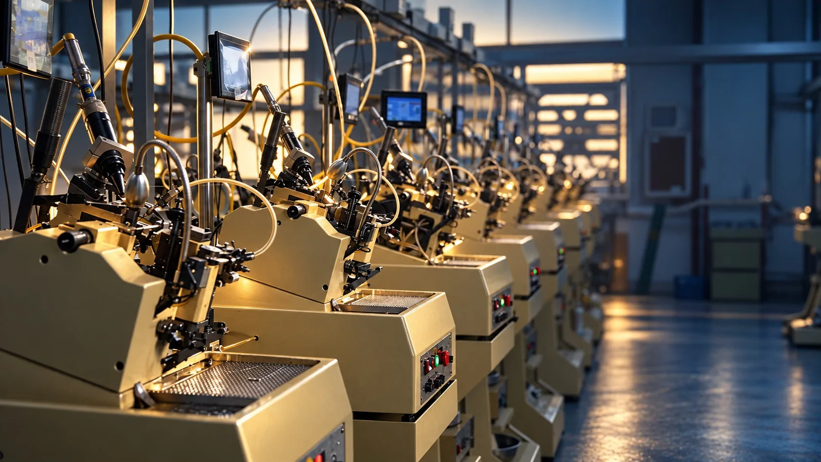 Rows of chain-making machines on the Petra factory floor