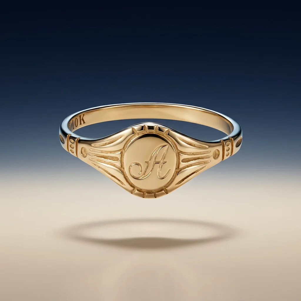 Gold signet ring with an engraved motif