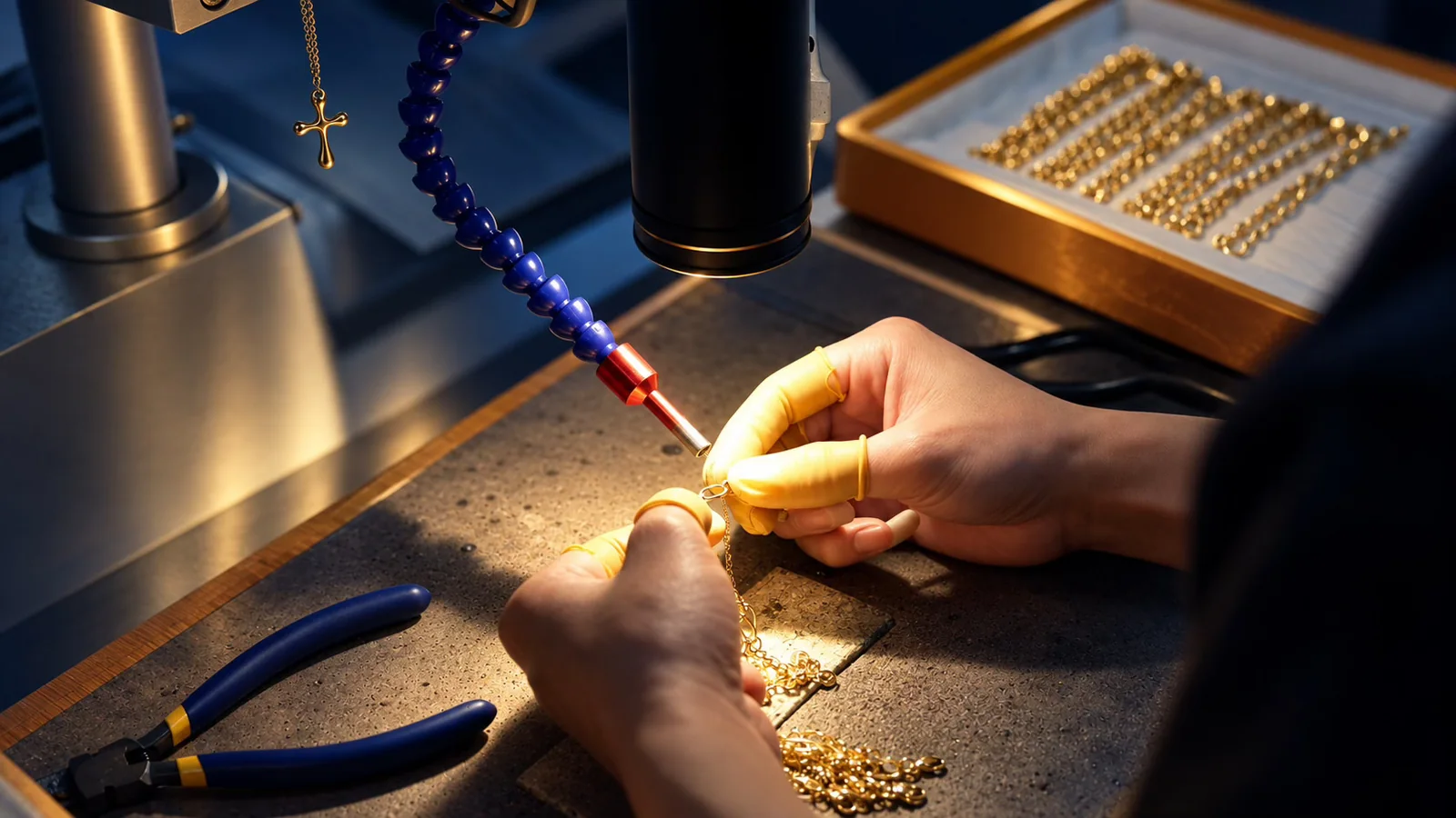 A jeweler setting a stone at the bench